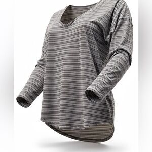Athleta Striped Long Sleeve Tee in Black and Gray